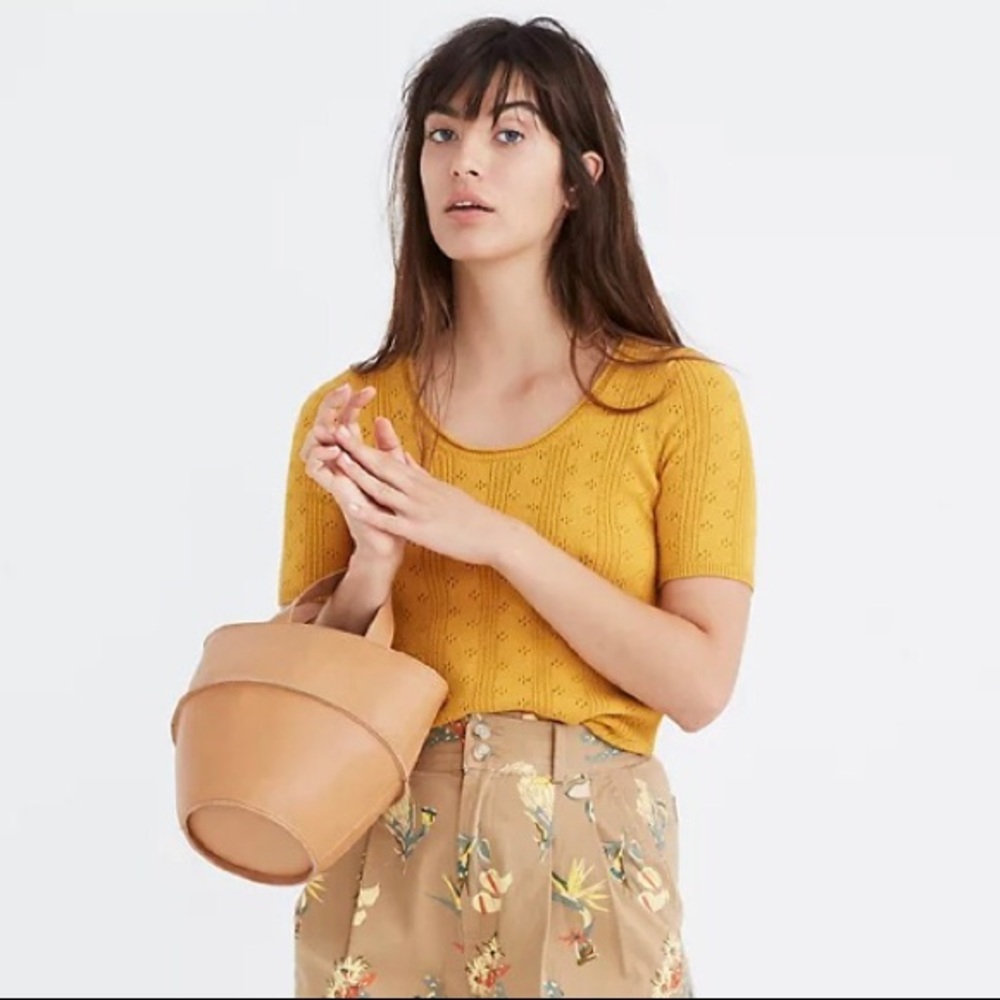 MADEWELL Pointelle Willford Sweater Tee Mustard Color Size XSmall - Picture 1 of 12